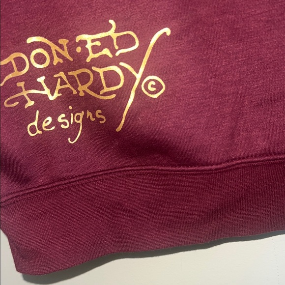 Ed Hardy Burgundy Hoodie with Tiger and Rose Design Size Medium New With Tsg - Picture 7 of 10